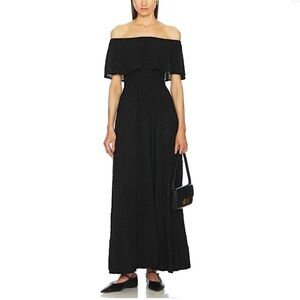 HELSA Petite Eyelet Garden Midi Dress Off-Shoulder Black Revolve NWT S